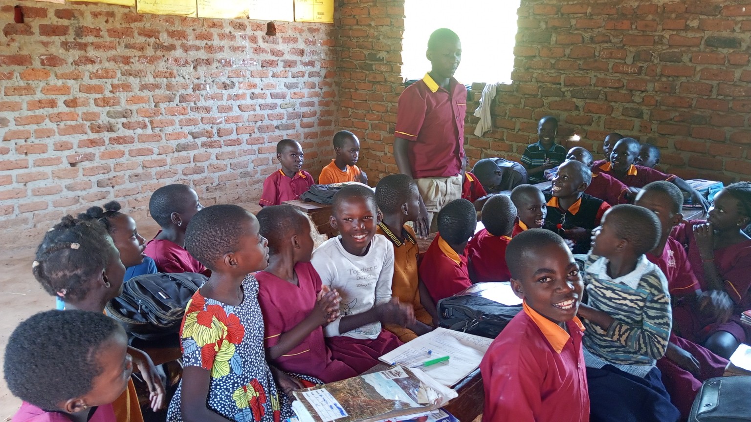 Primary pupils gathered outdoors