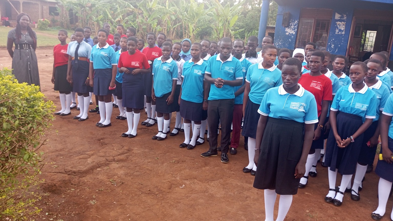 Learners gathered outside the school